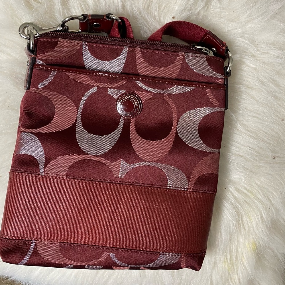 Burgundy COACH canvas shoulder bag